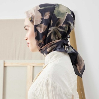 Fresh Scarfs - Soft Garden Desen Pamuk İpek Eşarp - Siyah