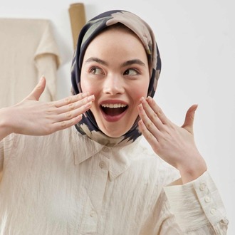 Fresh Scarfs - Soft Garden Desen Pamuk İpek Eşarp - Siyah