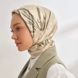 ARMANDA - 4351 Dahlia Desen Twill İpek Eşarp - Çağla Yeşili