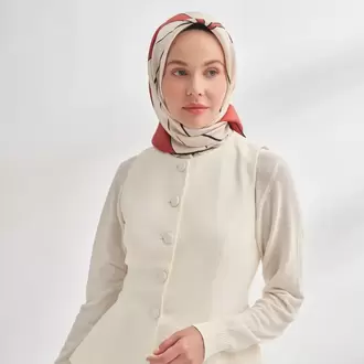 ARMANDA - 4355 İnaya Desen Twill İpek Eşarp - Taş-Bordo