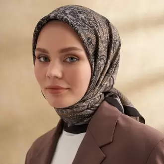 ARMANDA - 3155 Vintage Desen Eşarp - Siyah Dore