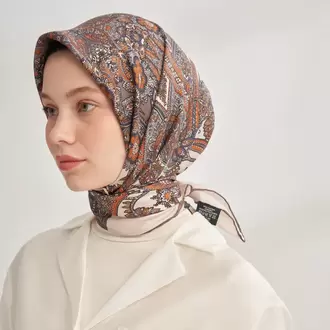 ARMANDA - 4352 Anesha Desen Twill İpek Eşarp - Kiremit