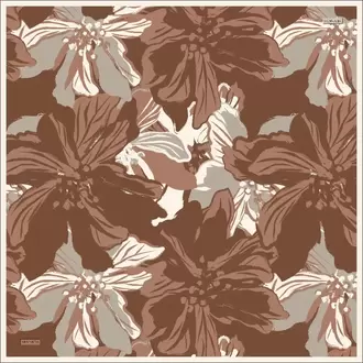 ARMANDA - 4351 Dahlia Desen Twill İpek Eşarp - Kahve