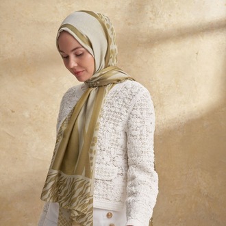 Armanda - 3304 Fiori Jakar Leopar Desen - Yağ Yeşili