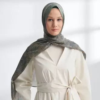 ARMANDA -6036  Etnik Desen Şal - Keten Yeşili