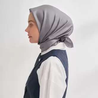ARMANDA - 4400 Premium Twill İpek Eşarp - Füme
