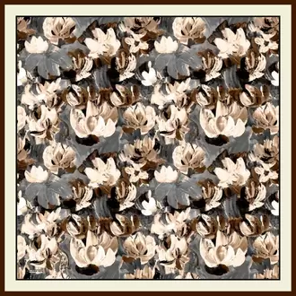 ARMANDA - 4359 Abstract Bloom Desen Twill İpek Eşarp - Gri Kahve
