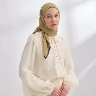ARMANDA - 3353 Müslin Biyeli Eşarp - Yağ Yeşili