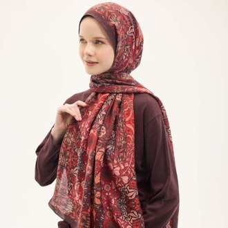 SİLK HOME - Urban Hours Floral Motif Desen Mürdüm Mayda Şal 190x70