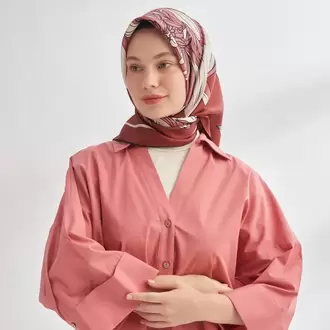 ARMANDA - 4356 Ivory Desen Twill İpek Eşarp - Bordo