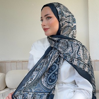 ARMANDA - 6035 Pashmina Desen Şal - Lacivert Krem