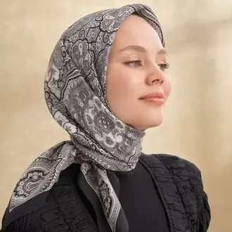 ARMANDA - 3156 Ayesha Desen Eşarp - Siyah Gri