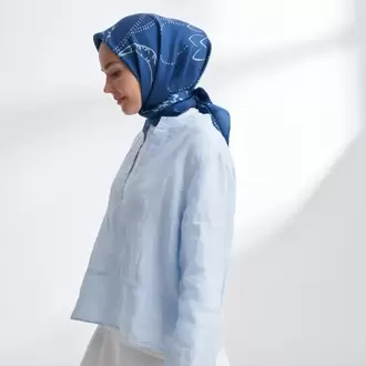 ARMANDA - 4313 Çift Taraflı Muse Desen Twıll İpek Eşarp - İndigo-Kot Mavisi