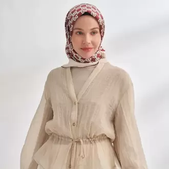 ARMANDA - 4350  Soil Desen Twill İpek Eşarp - Bordo