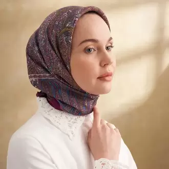 ARMANDA - 3155 Vintage Desen Eşarp - Sıklamen