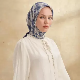 ARMANDA - 3151 Gaina Desen Eşarp - Lacivert Krem