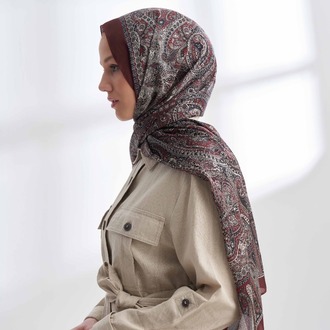 ARMANDA - 6036 Etnik Desen Şal - Kızıl Bordo
