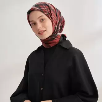 ARMANDA - 4358 Naya Desen Twill İpek Eşarp - Bordo