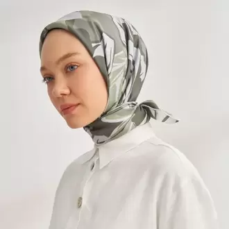 ARMANDA - 4351 Dahlia Desen Twill İpek Eşarp - Haki