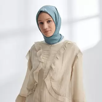 ARMANDA - 4313 Çift Taraflı Muse Desen Twıll İpek Eşarp - Gri-Mentol