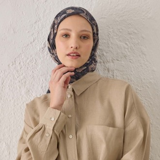 FRESH SCARFS - Elora Desen Pamuk İpek Eşarp - Koyu Mor