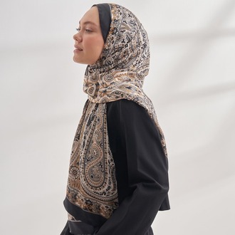 ARMANDA - 6035 Pashmina Desen Şal - Siyah Bej