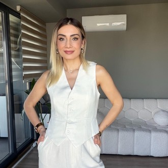 Yelek Pantolon Takım Ekru