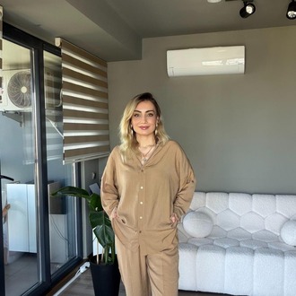 Gömlek Pantolon Takım Tensel Kumaş Pamuklu Camel Renk