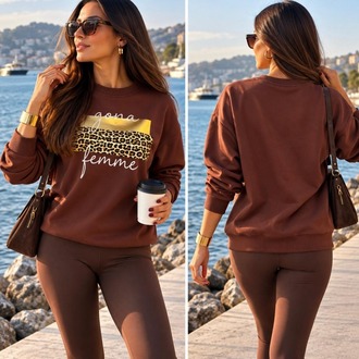 Gold Leopar Baskılı Sweatshirt 