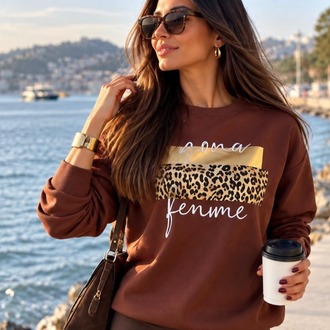 Gold Leopar Baskılı Sweatshirt 