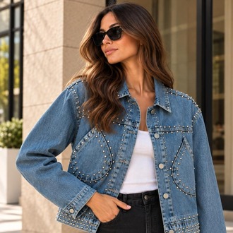 Mavi Zımbalı Denim Mont