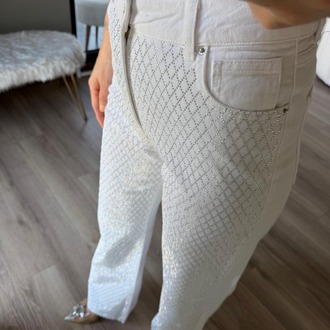 Full Taşlı Beyaz Jean 
