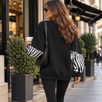 Zebra Desenli Siyah Sweatshirt