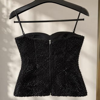 Boncuklu Straplez Tasarım Büstiyer Siyah