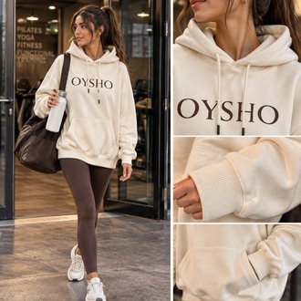 Marka Model Kapüşonlu Sweatshirt Bej