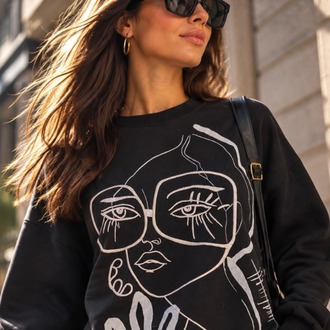 Siyah Baskılı Sweatshirt