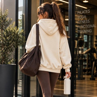 Marka Model Kapüşonlu Sweatshirt Bej