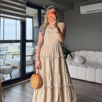 %100 Pamuklu Pon Pon Detaylı Elbise