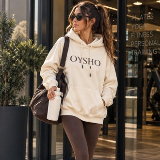 Marka Model Kapüşonlu Sweatshirt Bej
