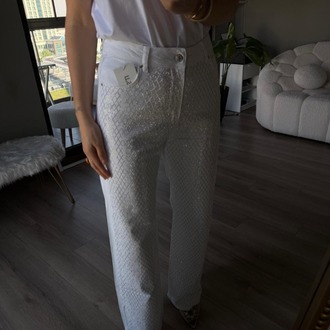 Full Taşlı Beyaz Jean 