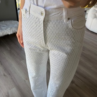 Full Taşlı Beyaz Jean 