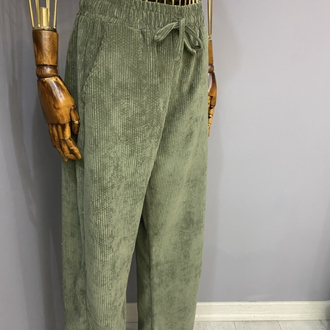 Basic kadife pantolon haki 