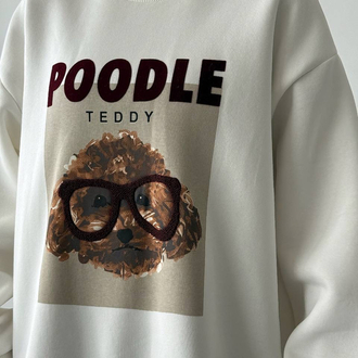 Baskı ve Nakış Detaylı Sweatshirt Ekru 