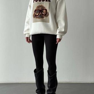 Baskı ve Nakış Detaylı Sweatshirt Ekru 
