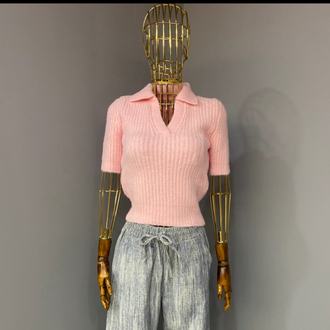 Polo yaka kısa kol triko pembe 