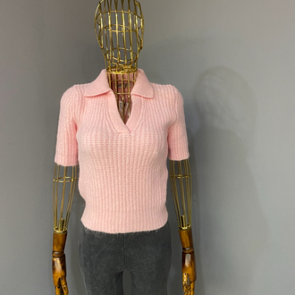 Polo yaka kısa kol triko pembe 