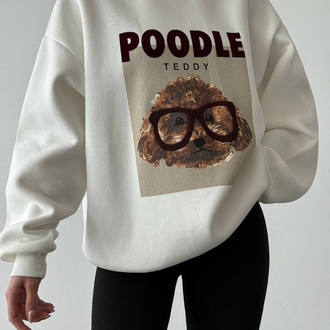 Baskı ve Nakış Detaylı Sweatshirt Ekru 