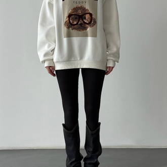 Baskı ve Nakış Detaylı Sweatshirt Ekru 