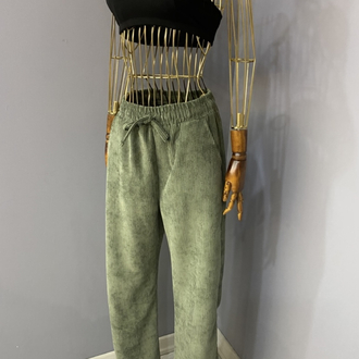 Basic kadife pantolon haki 