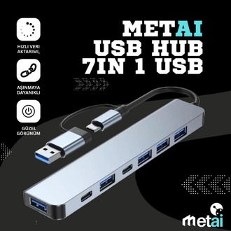 Metai Type-C Adaptör 7in1 USB 3.0 & 2.0 Hub Type-C Çoklayıcı Dönüştürücü Hızlı Şarj